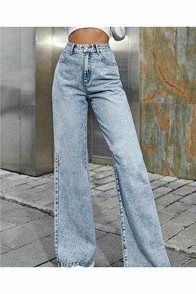 DRC trend Flora 90's Blue Loose Lycra - Blugi largi cu talie înaltă Pantaloni Palazzo