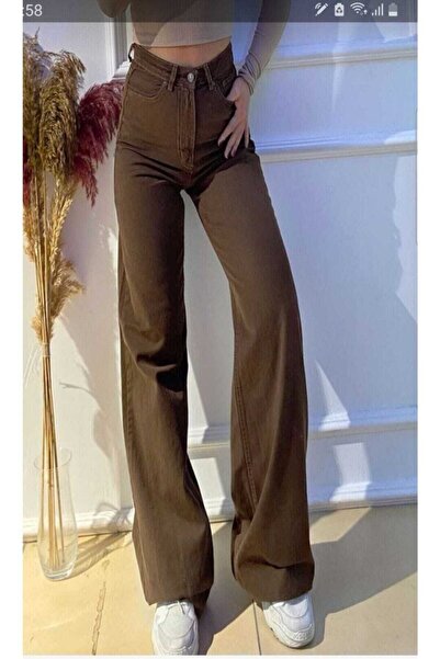 DRC trend Super High Waist Brown Lycra Palazzo Jeans - Wide Leg