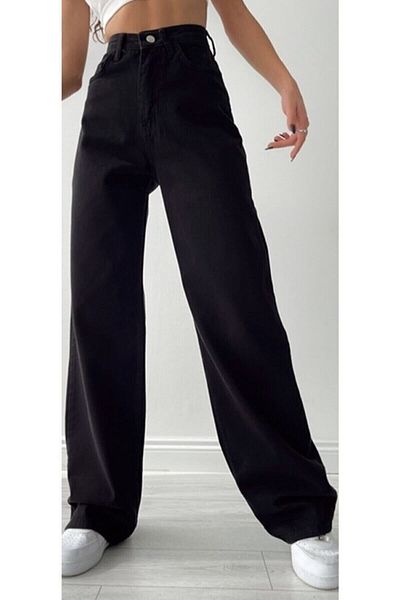 DRC trend Women's Black Denim Palazzo Pants - 90S Non-Fading, Loose Lycra, Super High Waist