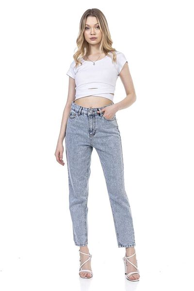 DRC trend Mia Blue Snow Wash Talie înaltă Lycra Mom Jeans Blugi Denim
