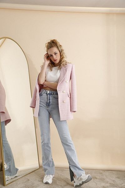 DRC trend Albastru anii 90 - Pantaloni Jeans Palazzo foarte largi, cu talie înaltă și fante interioare