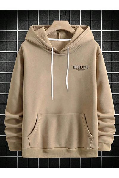 aynewmoda No Money but Love Printed Ecru Oversize Hoodie Sweatshirt