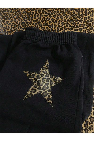 Mythologie Ψηλόμεσο Star Leopard Jogger Sweatpants - Μαύρο εμπριμέ λαστιχένιο πόδι χειμώνα