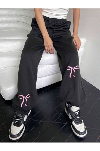 Mythologie Ψηλόμεση κορδέλα Jogger Sweatpants - Μαύρο εμπριμέ, ελαστικό χειμώνα