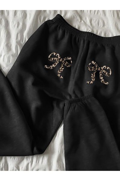 Mythologie Ψηλόμεσο ελαστικό πόδι Leopard Ribbon Φούτερ - Μαύρο Winter Jogger