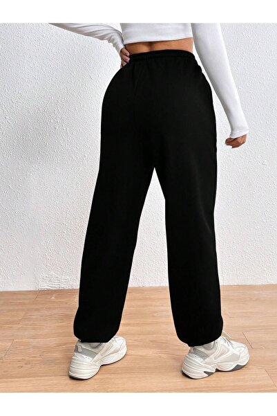 Trendglow Ψηλόμεσο Rock And Roll Skeleton Printed Jogger Sweatpants - Μαύρο Χειμώνα