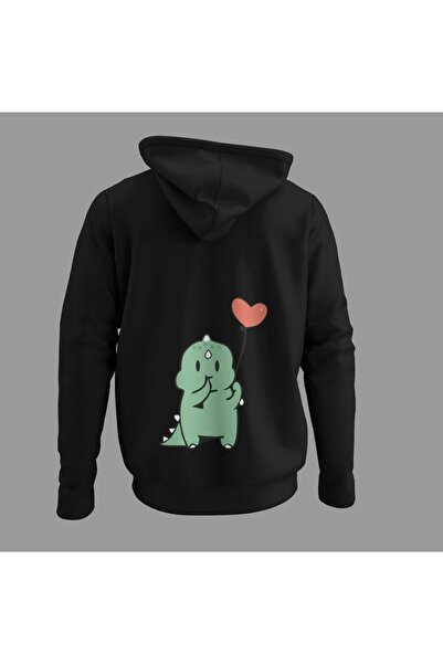 Trendglow Black Printed Oversize Hooded Sweatshirt for Cute and Dinosaurs