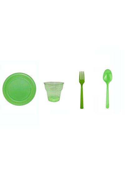 Ambalaj Evi Set farfurii Set farfurii din plastic verde 100 piese Set pentru ...