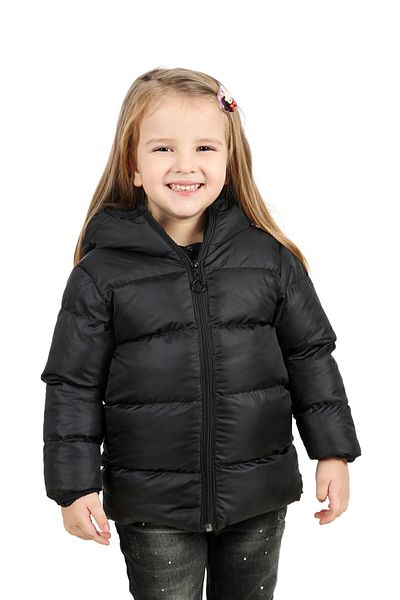 freemen Girl's Black Fleece Lined Fur Hooded Waterproof Windproof Inflatable Winter Coat