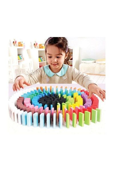 Ateş Colorful 100 Piece Wooden Domino Stones - Educational and Comfortable Sports Toys Htcx 1005813