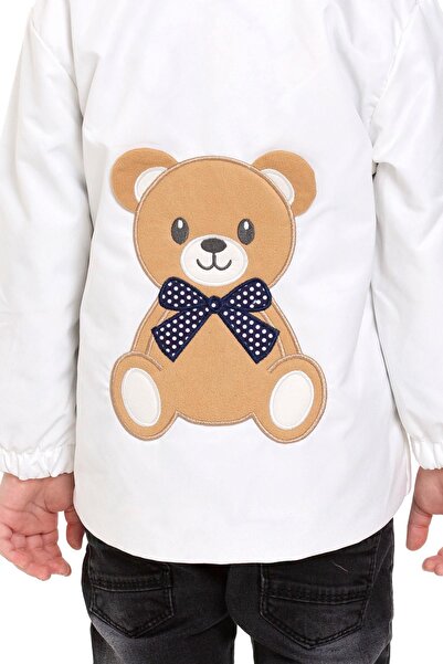 zepkids Hooded Long Sleeve Bear Printed White Color Boy's Raincoat