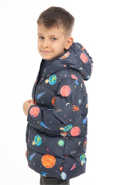 Royalside Jachetă pufă de iarnă pentru băieți - fleece, glugă, model Planet Star