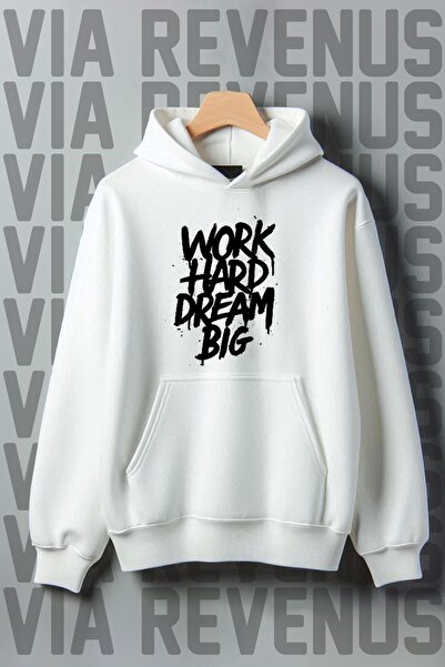 Vordevia Work Hard Dream Big Imprimat Buzunar Cangur 3 fire Hoodie Wide Fit