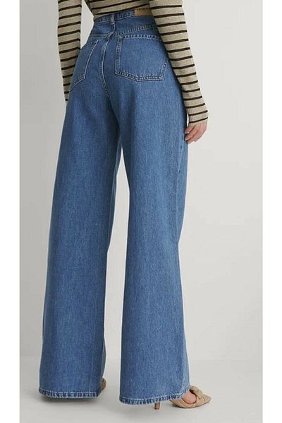 DRC trend Pantaloni palazzo largi din denim cu talie super înaltă din Lycra albastru închis anilor 90