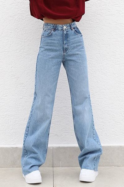 DRC trend Pantaloni Palazzo Jemmy Blue Lycra cu talie super înaltă, blugi largi. (super ridicat)