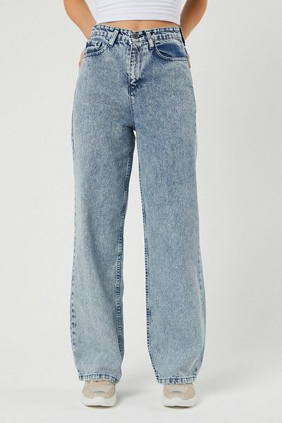 DRC trend Blugi cu talie super înaltă din Lycra albastră Blugi cu picioare largi Pantaloni Palazzo