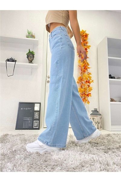 DRC trend Jass 90s - Fadeless Ice Blue, Lycra, Pantaloni de jeans largi cu talie super înaltă, picior lat