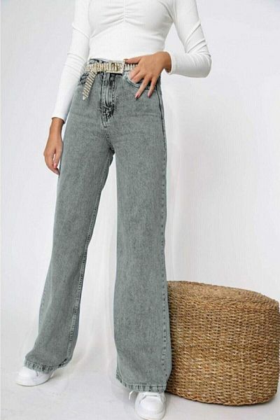 DRC trend Pantaloni Palazzo, blugi largi, cu talie super înaltă, afumat Power Lycra
