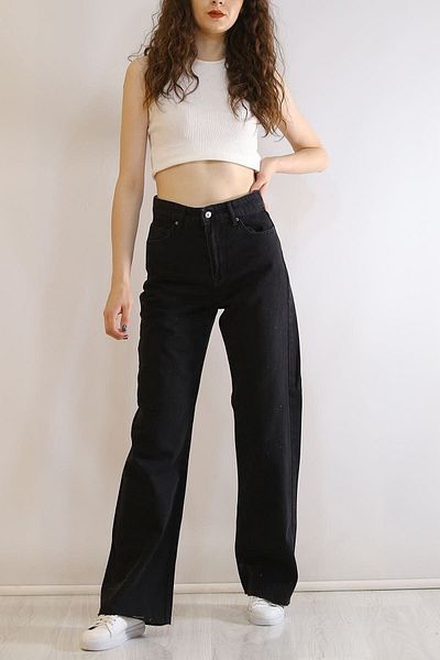 DRC trend Super High Waist Black Lycra Palazzo Jeans - Wide Leg