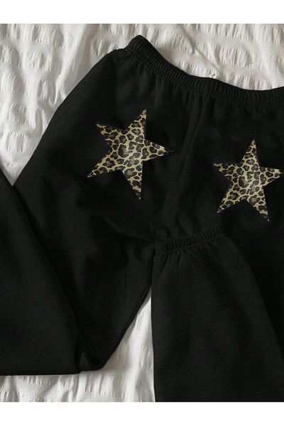 Mythologie Ψηλόμεσο Star Leopard Jogger Sweatpants - Μαύρο εμπριμέ λαστιχένιο πόδι χειμώνα