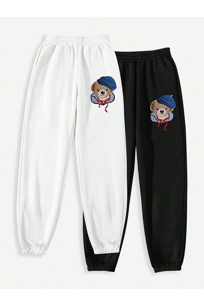 Mythologie High Waist Elastic Leg - Black and White Printed Winter Jogger Sweatpants