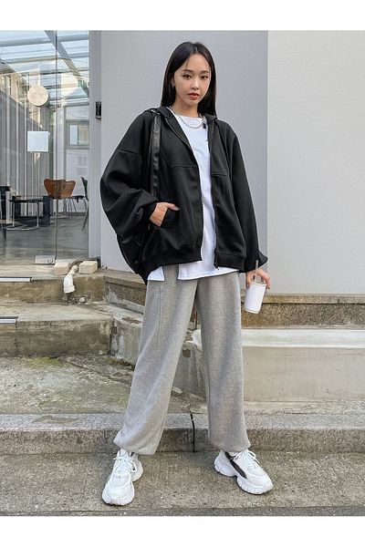 Mythologie Brave Passion Thick Cardigan - Cardigan oversize cu glugă cu fermoar și buzunar cu imprimeu negru de vară