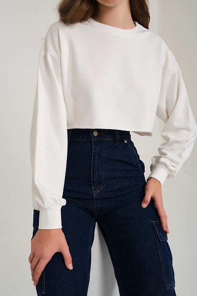 İmpavido - Hanorac pentru damă, crop oversize, cu trei fire, fără polar