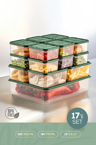 Vienev Green 17-Piece Refrigerator Organizer Suitable for Microwave - Freeze Storage Container