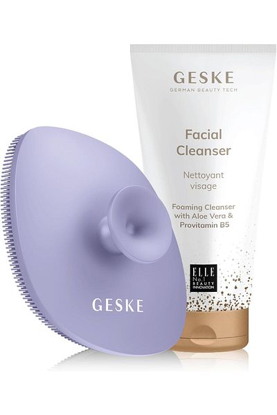 Geske Foaming Cleanser with Aloe Vera & B5 + 5-in-1 Sonic Brush Skincare Set for Radiant Skin- Purple