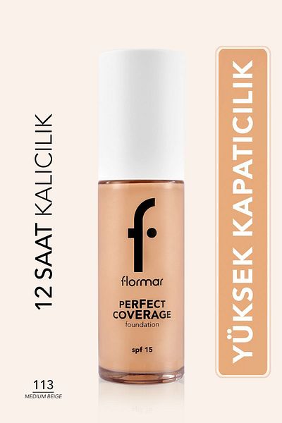 Flormar Perfect Coverage Intensive Concealing Water Based Foundation (Warm Bottom Tone) -113 Medium Beige -8682536058308