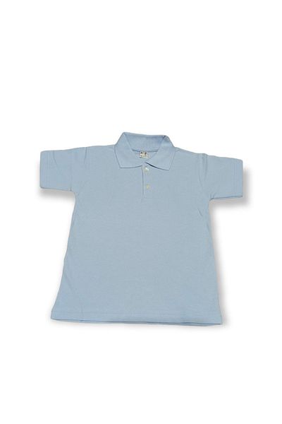 AKL Tricou de școală cu gât polo pentru copii, cu mânecă scurtă, albastru gheață