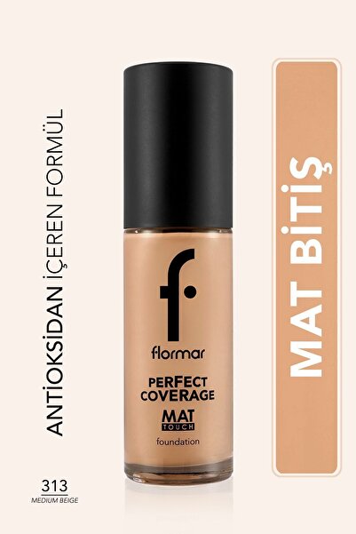 Flormar Mat Birişli E Vitamini İçeren Fondöten  - Mat Touch Foundation - 313 Medium Beige - 8682536057707