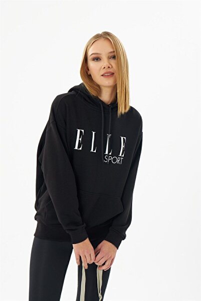ELLE Sport Beyaz Baskılı Cepli Kadın Kapüşonlu Sweatshirt