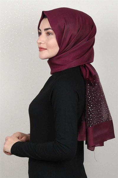 PİRAMİT Stoned Exclusive Shawl 1606-21 Claret Red