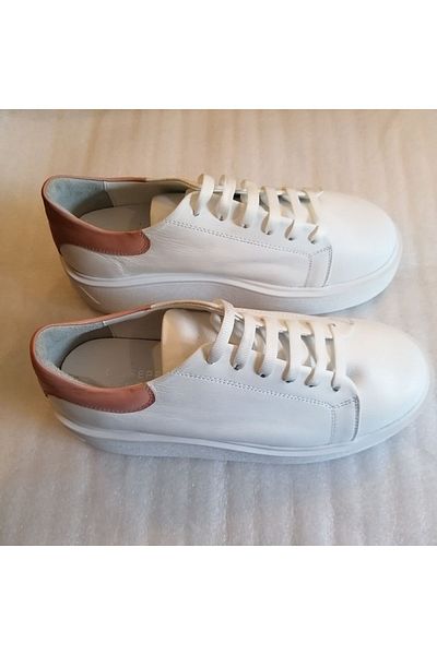 Giuseppe Mengoni Women's genuine cowhide white powder combination thick heavy flat non-slip polyurethane sole lace-up shoes