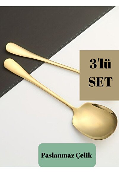 BRE HOME Gold Paslanmaz Çelik Servis Kaşık 3 Adet 21 Cm