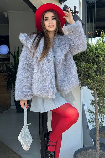 GÜLSELİ Palton de damă cu căptușeală din blană - gri închis