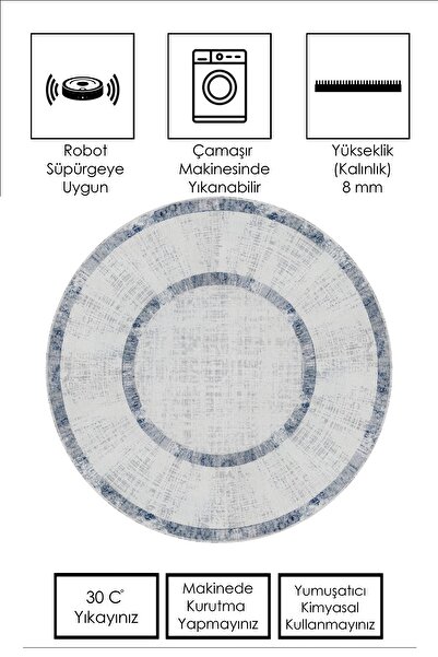 SÜNGERSAN Antique Detailed Round Blue Carpet