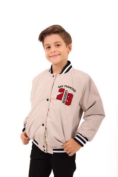 Perendi Boy's Beige Bomber Jacket - 28 Κεντημένο