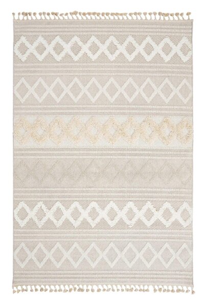 Dolce Vita Halı Jakarta 451 Ivory Bej-krem Renk Saçaklı Kabartmalı Modern Salon Oturma Odası Halısı