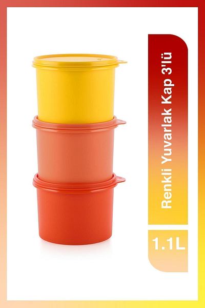 Tupperware Colorful Round Cap 3-Piece 1.1l