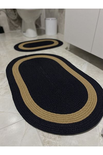 Halımax Milda Jute 2-Piece Bath Mat Double-Sided Non-Slip Washable Bath Mat Set 40x60cm & 50x80cm