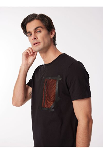 Fabrika Siyah Erkek Bisiklet Yaka Basic Baskılı T-Shirt F4SM-TST 0427