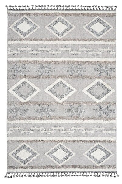 Dolce Vita Halı Jakarta 457 Mavi - Gri Renk Saçaklı Kabartmalı Modern Salon O...