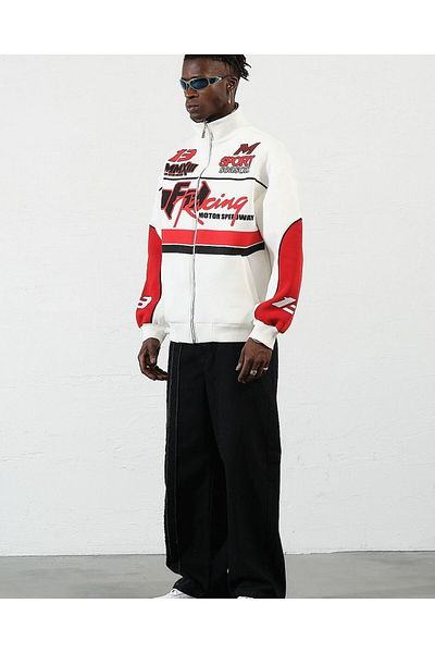 ZENİS Unisex Oversize Racing Stand Collar Racer Cardigan