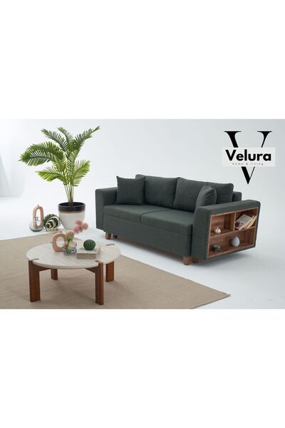 Velura Home & Living Rengar Kanepe & Yataklı Bazalı Koltuk Takımı - Yeşil