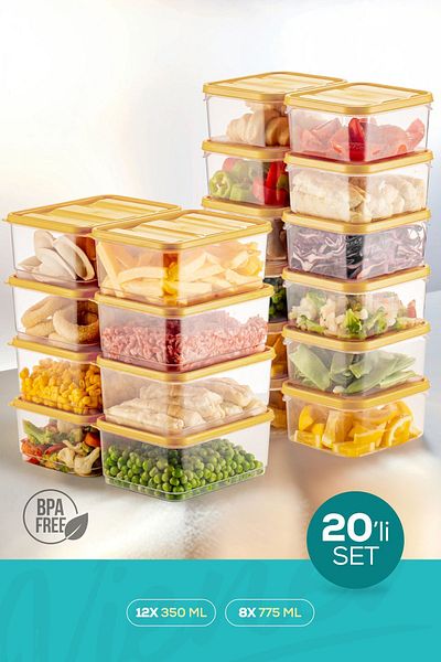 Vienev 20-Piece Yellow Microwave Convenient Refrigerator Organizer - Freezer Storage Container