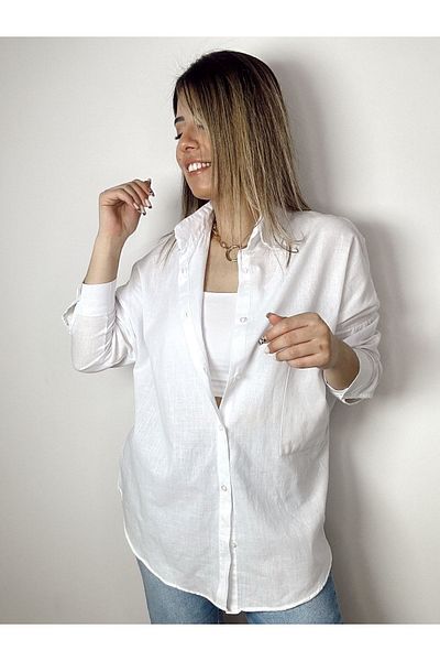 eliz Cămașă de in Cămașă de vară pentru femei cu un singur buzunar