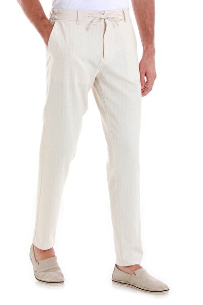 Hatemoğlu Beige Dynamic Fit Patterned Linen Jogger Pants with Side Pockets
