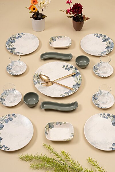 ikiseramik Ceramic Breakfast Set for 4 People - 19 Pieces